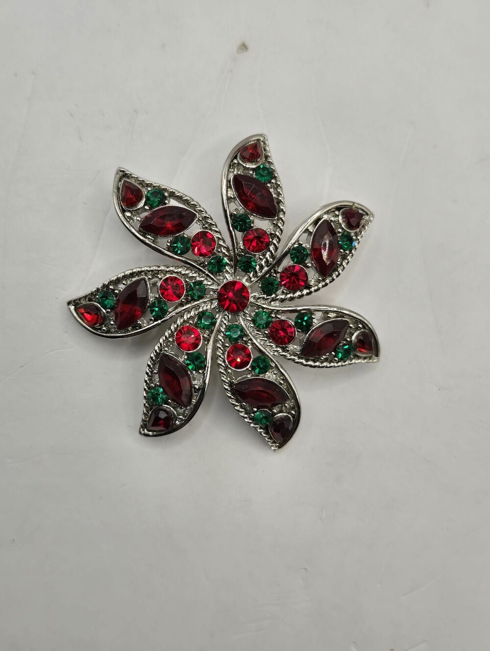 NWT Cookie Lee Rhinestone Floral Brooch Silver Tone Holiday Christmas Lapel Pin